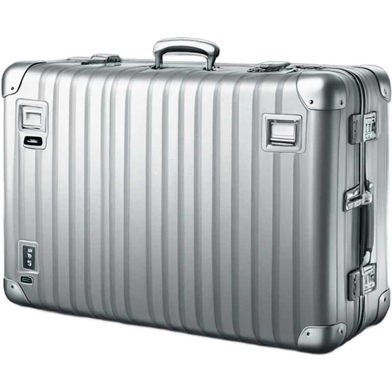 Rimowa silver suitcase with stickers on it emoji