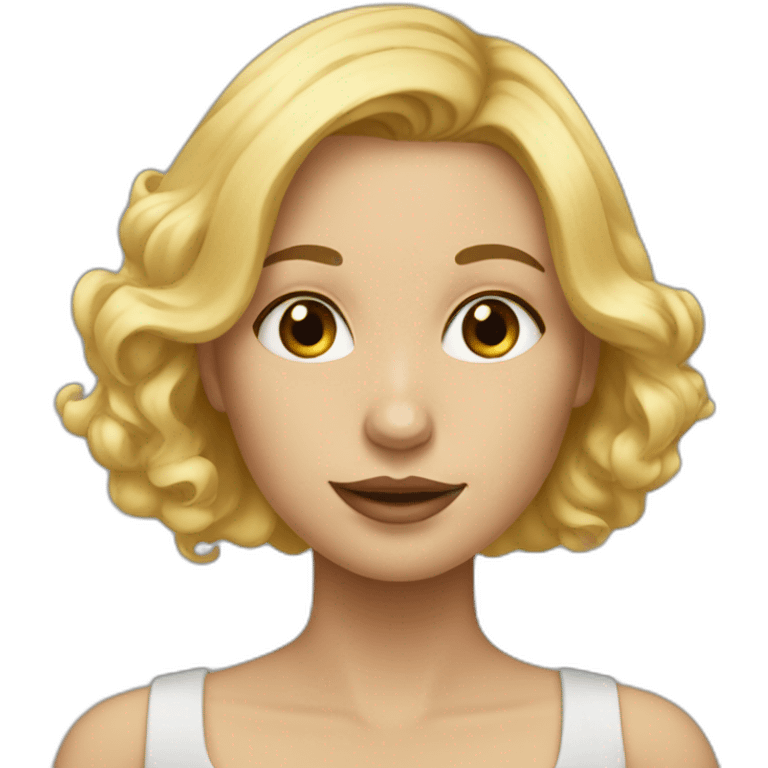 Blonde femaleartist who is painting emoji