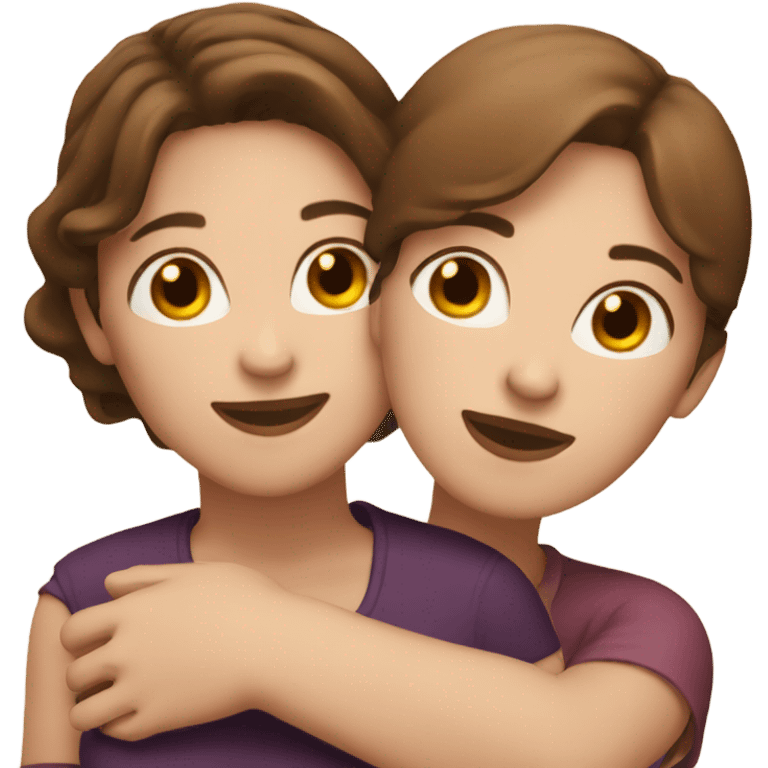 Woman with Brown Hair hugging another woman with brown hair  emoji