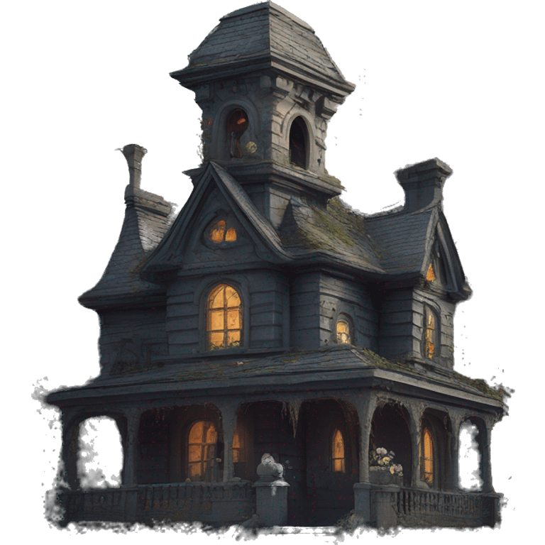 Romantically overgrown Haunting graveyard field Victorian mansion birdhouse  emoji