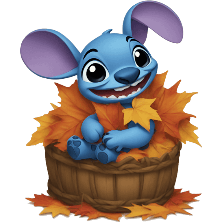 Stitch Disney with fall leaf pile emoji