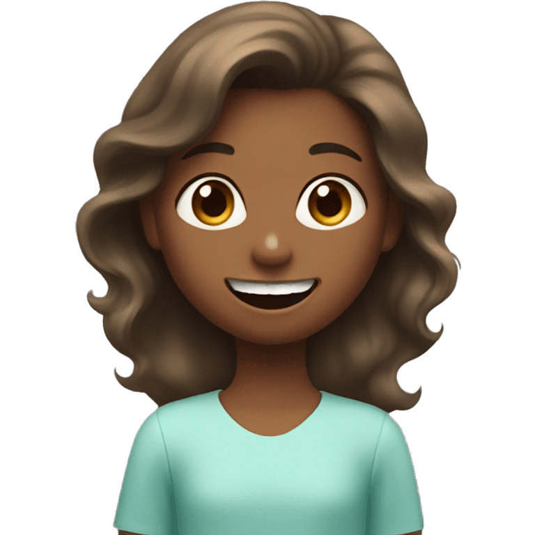 a little girl with brown hair and brown skin brushing teeth emoji