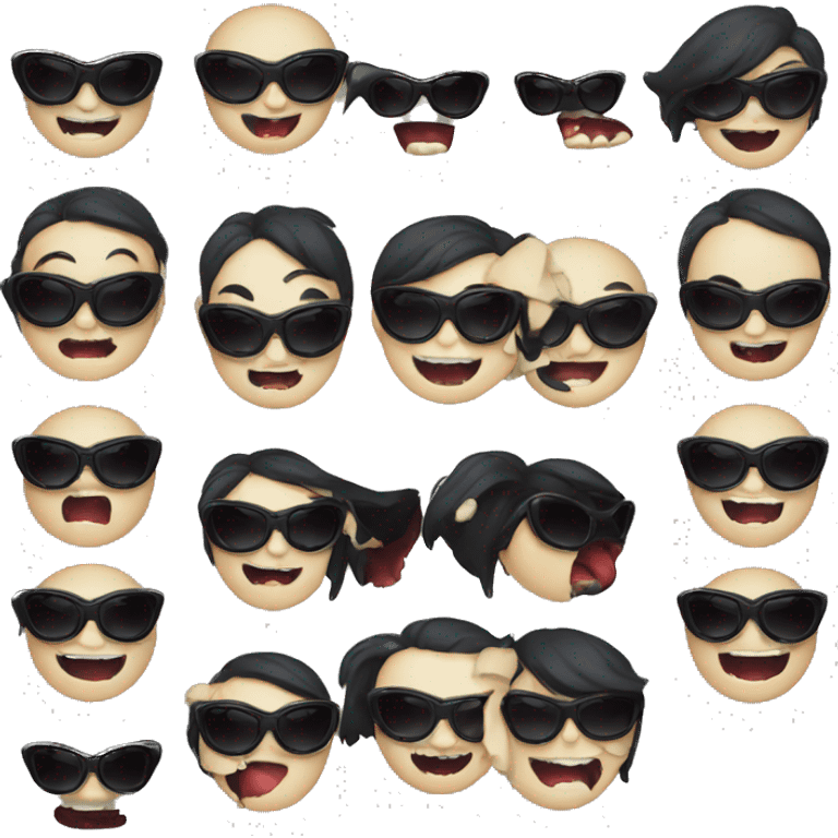 Vampire with dark sunglasses showing her fangs emoji