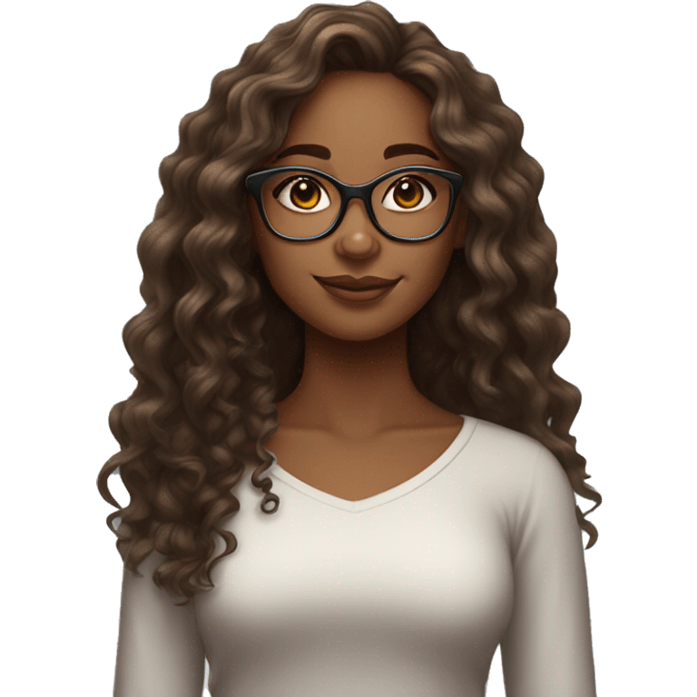 Brown skin girl with glasses long curly hair an highlights  emoji