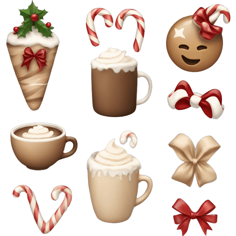 Beige themed Christmas vibe emojis like hot chocolate and bows emoji