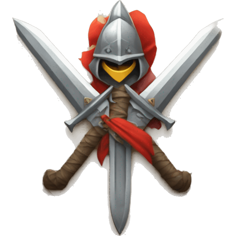 A crest or emblem that incorporates gaming elements, such as a sword, shield, or crow emoji