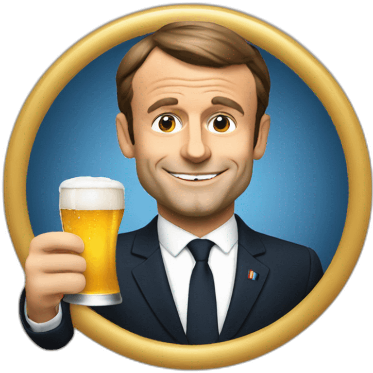 Emmanuel Macron holding a beer emoji