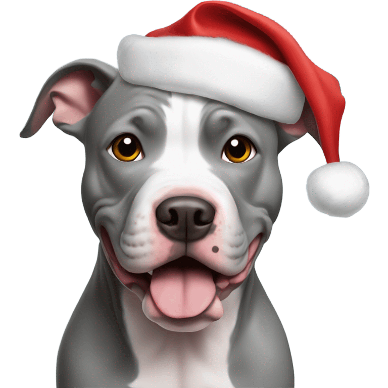 Gray pitbull with Santa hat emoji