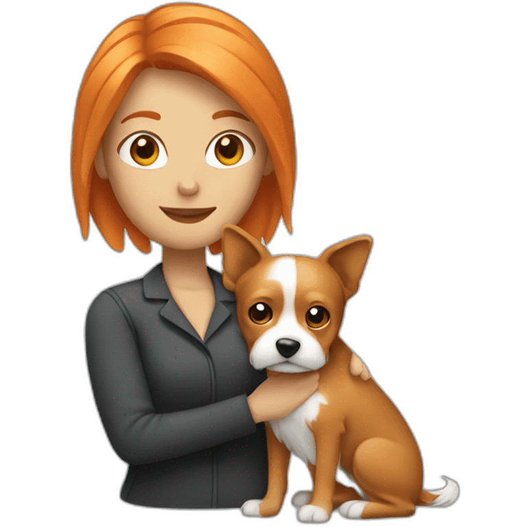 orange hair woman holding yorkshire dog emoji