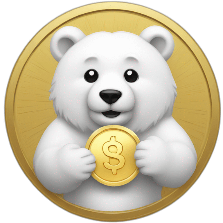 white bear with gold coin in hands emoji