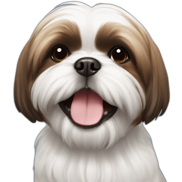 white and brown shihtzu, happy, cute, smiling emoji