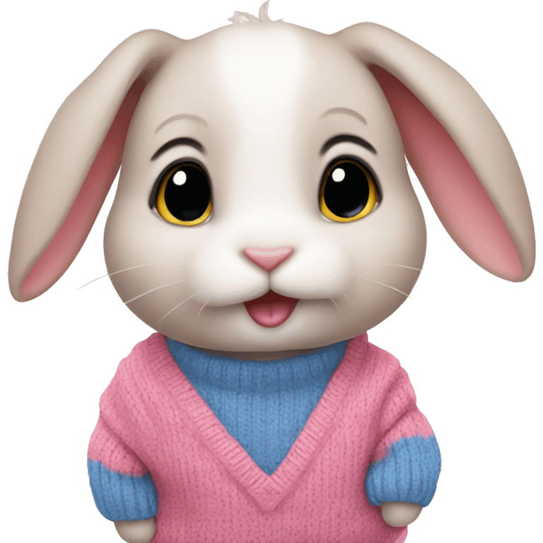 Baby rabbit wearing pink blue sweater emoji