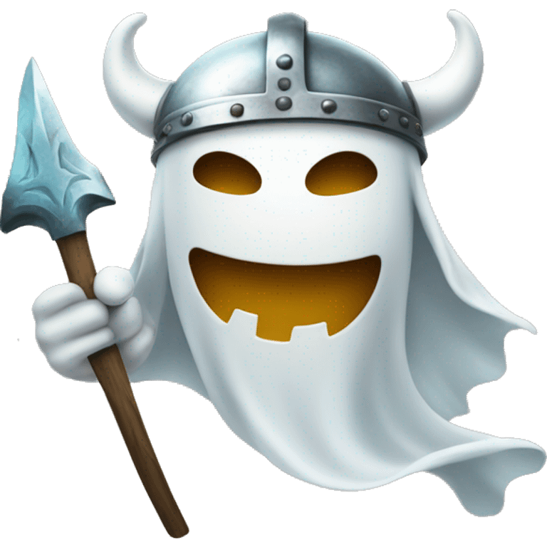 smiling ghost with viking helmet waving hello emoji