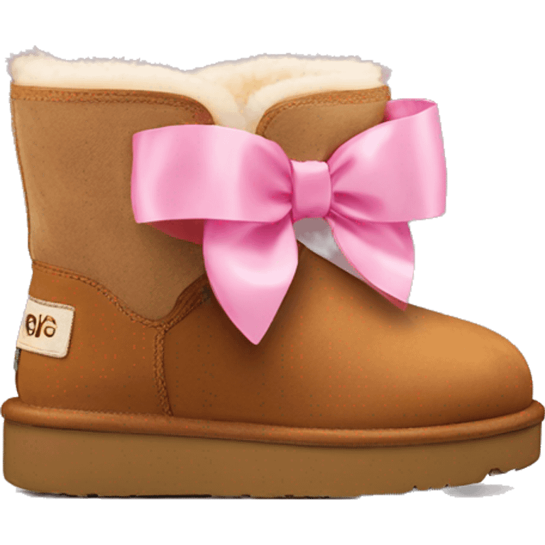 light ultra mini chestnut uggs platform with a pink bow on the back emoji