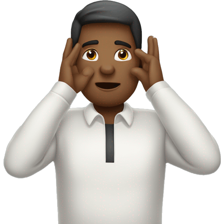 A person touching his hands to his ears and saying sorry emoji