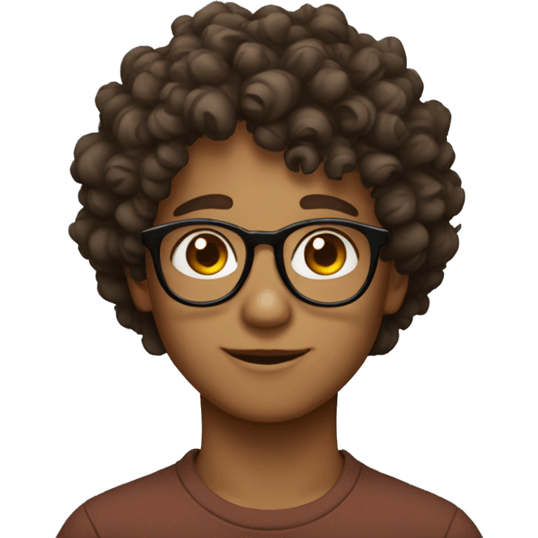 curly boy with glasses and brown eyes emoji