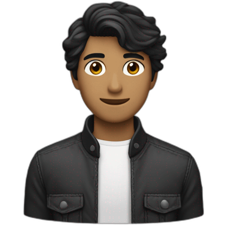 Chico joven delgado moreno con pelo negro y perilla desde una vista lateral emoji