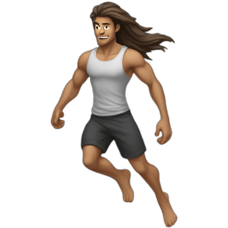 long hair parkour guy bare torso skinny thin emoji