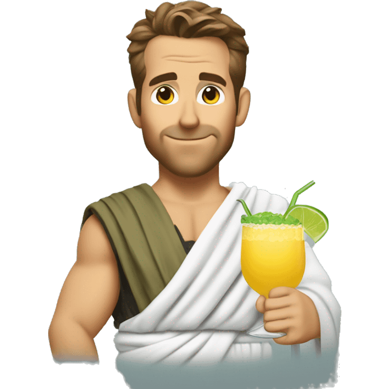 Ryan reynolds in a toga holding a margarita emoji