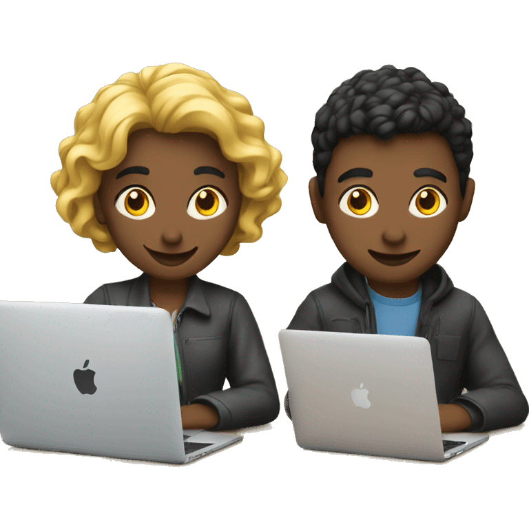 two people around a table using macbooks emoji