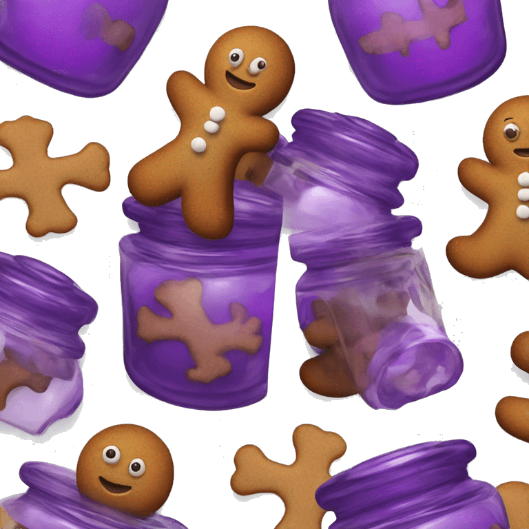 Realistic purple glass cookie jar with gingerbread men emoji