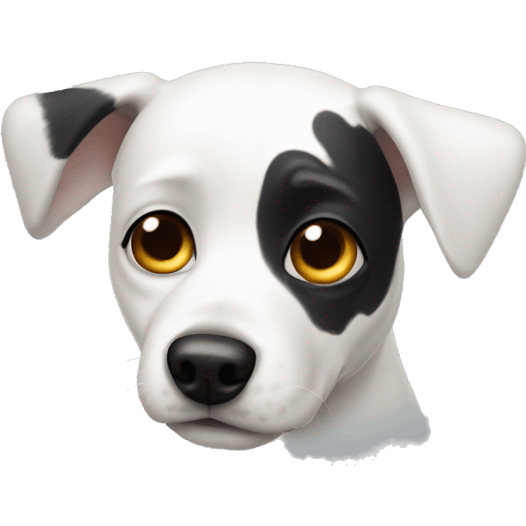 White Dog with black patches covering eyes and standing up ears emoji