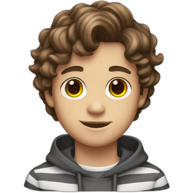 teenager boy brown wavy hair and dark gray striped sweater emoji