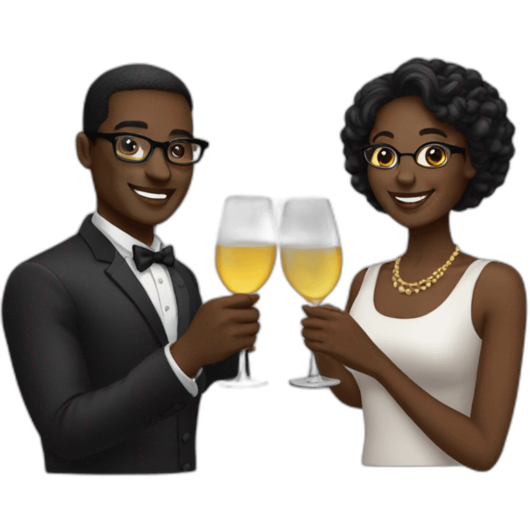 black couple toasting glasses emoji