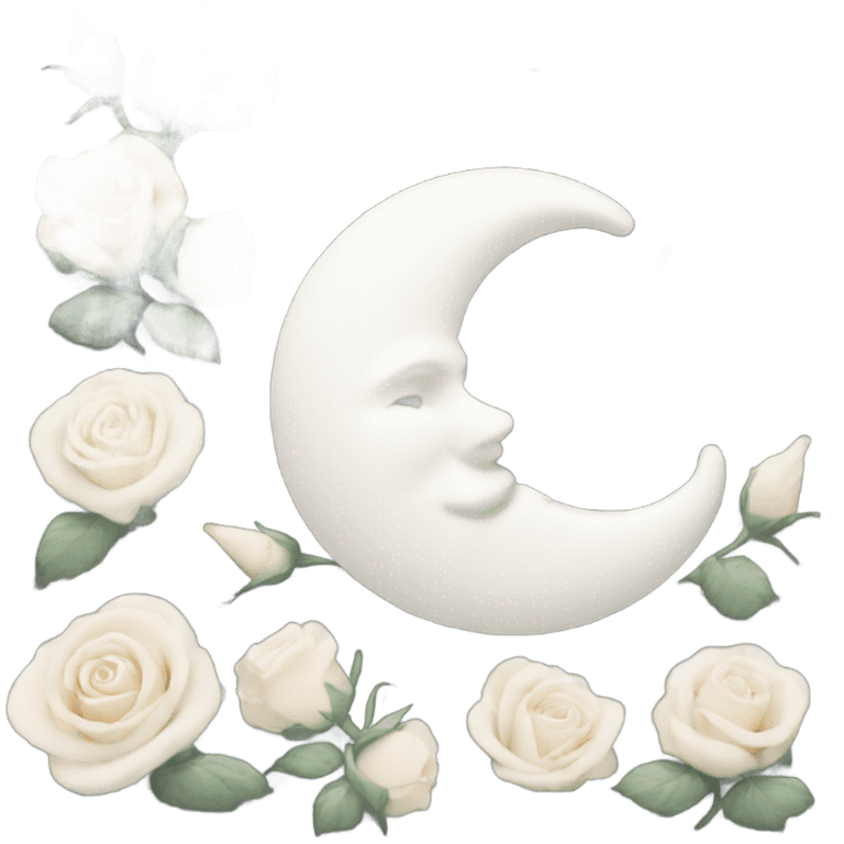 crescent moon white with roses  emoji