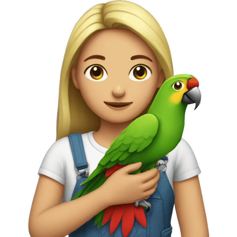 girl with a parrot in her arms emoji