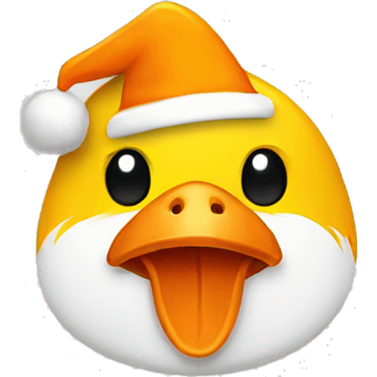 yellow little chicken face, with orange santa hat emoji