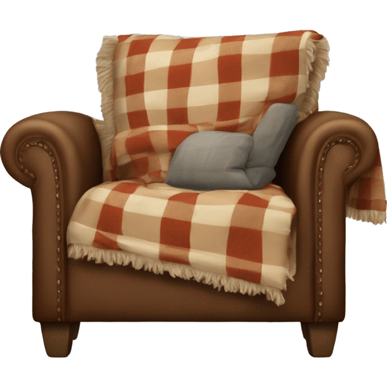 A comfy armchair with a plaid throw draped over it emoji