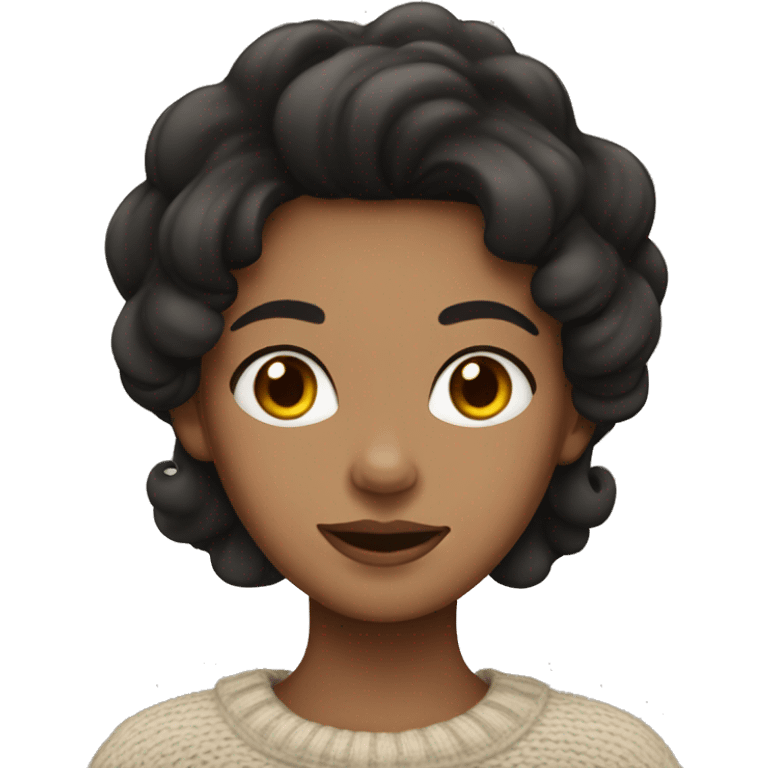 girl with black wavy hair wearing a neutral sweater  emoji