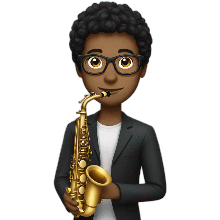 young man dark hair white glasses saxophone emoji