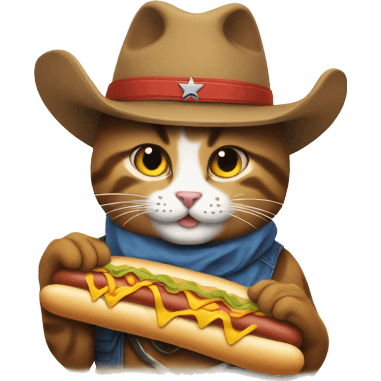 Cowboy cat eating a hot dog emoji