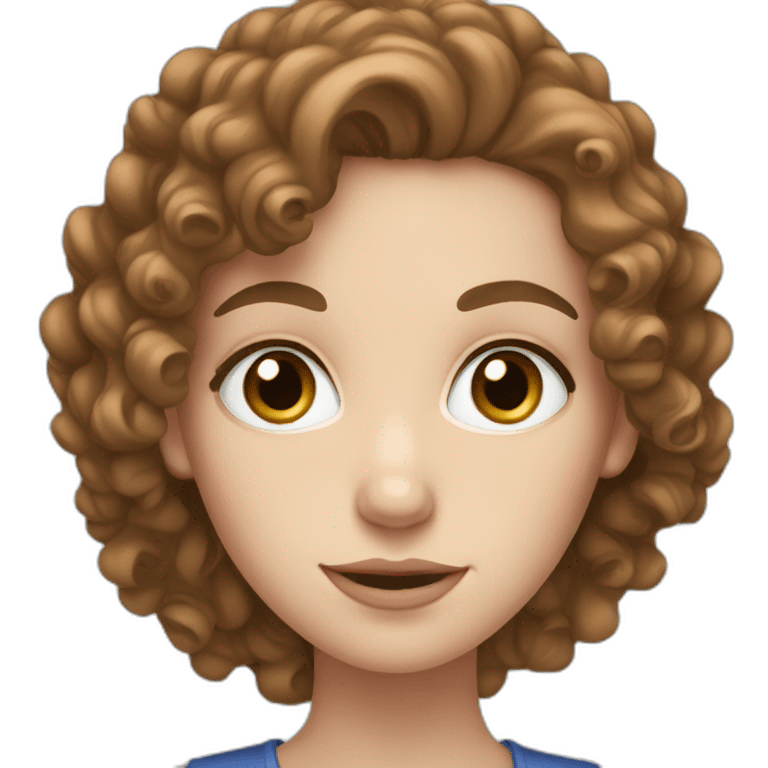 White girl with big blue eyes and brown curly hair emoji