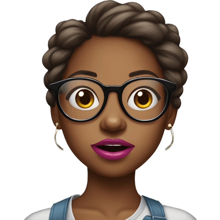 Sassy brown skin girl with glasses blowing bubble gum emoji