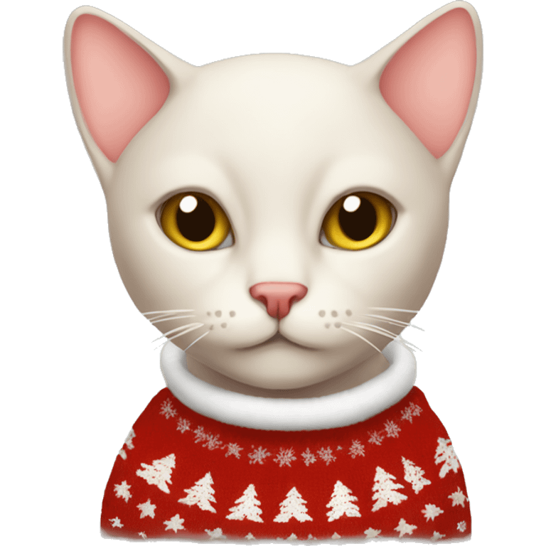 Bald cat with a Christmas sweater emoji