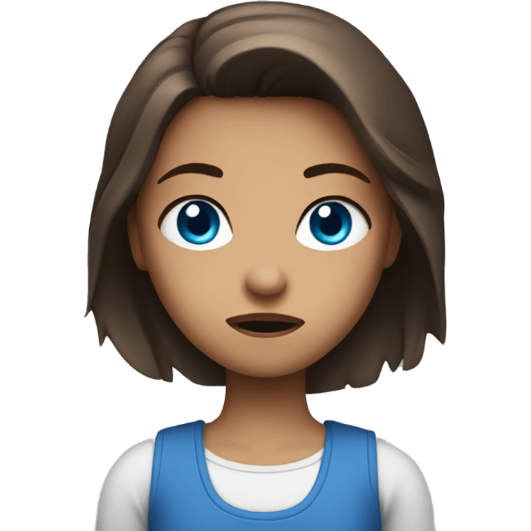 A girl with brown hair and blue eye looking mad crossing her arms emoji