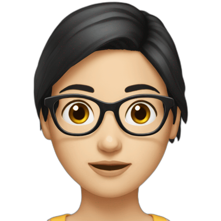 generate emoji unrussian girl with black hair, glasses, dark-black hair, brown eyes emoji