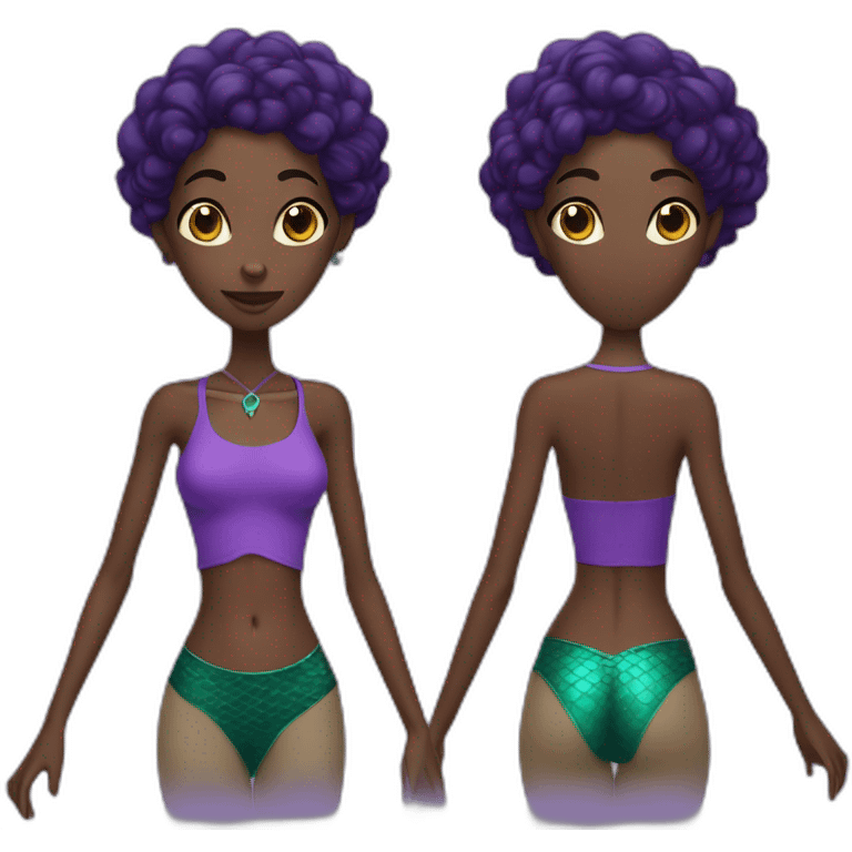 skinny black woman like a mixe between mermaid and elf in purple emoji