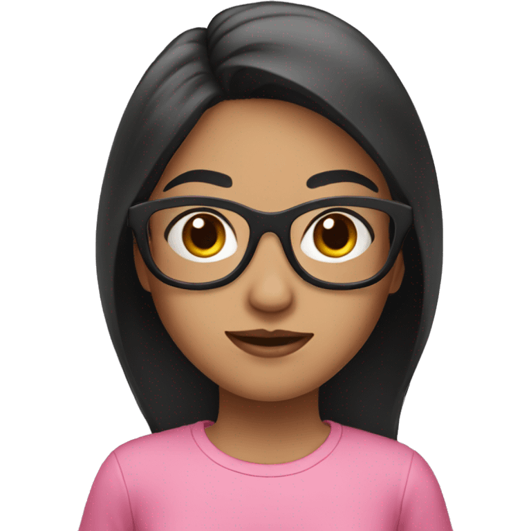 girl with black hair wearing pink shirt and pink glasses emoji