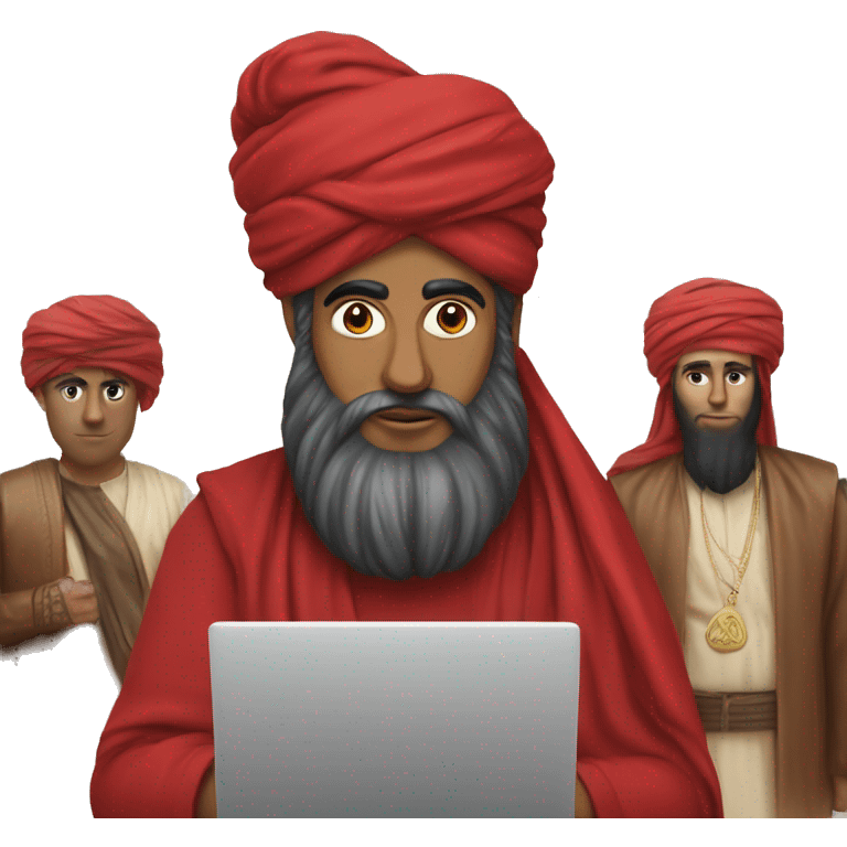 A caliph with turban and red clothes writing in a laptop emoji