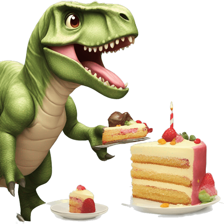 Dinosaur eating cake emoji