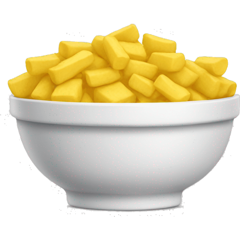 a white bowl filled with yellow crips  emoji