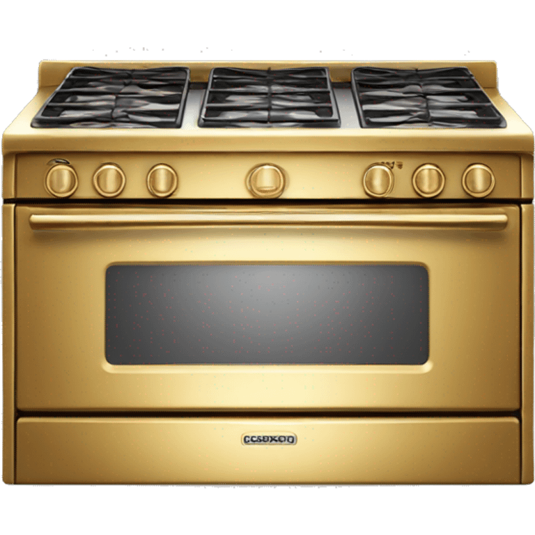 Realistic front facing shiny gold stove top oven. emoji