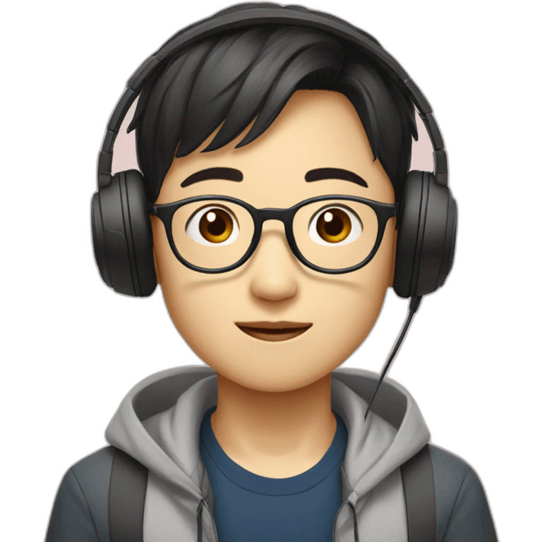 A korean boy with korean hari wearing glasses with cool headphone  emoji