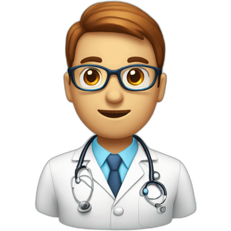 médica ruiva usando jaleco e óculos emoji