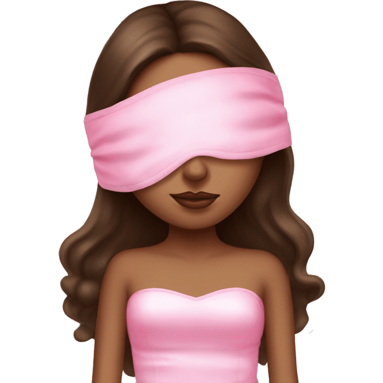 Brunette Girl with pink sleeping mask and pink silk pillowcase emoji