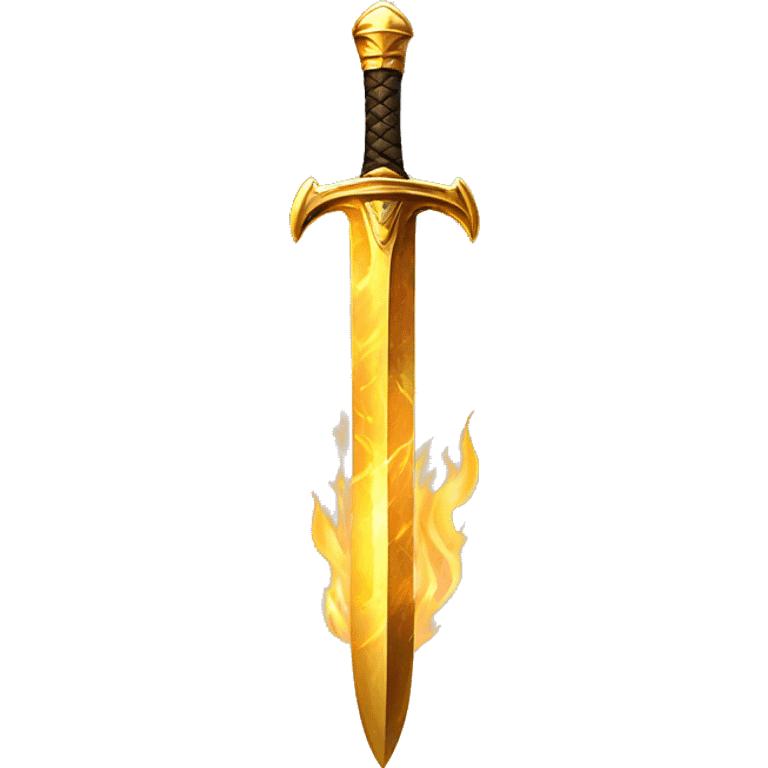 a golden sword surrounded by a flame emoji